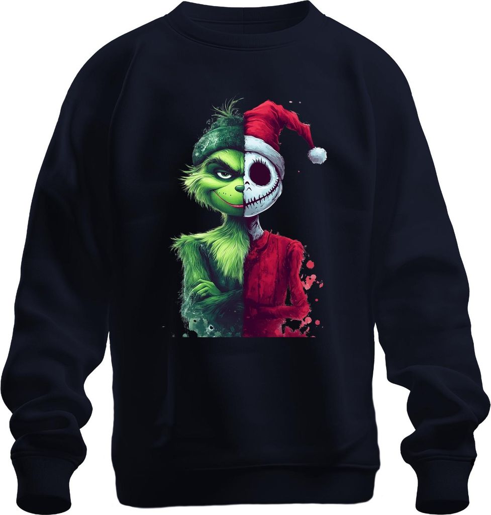 Grinch Jack Skellington Weihnachten Crossover gruselig Vintage Uni Sweatshirt Pullover, Navy, XXL