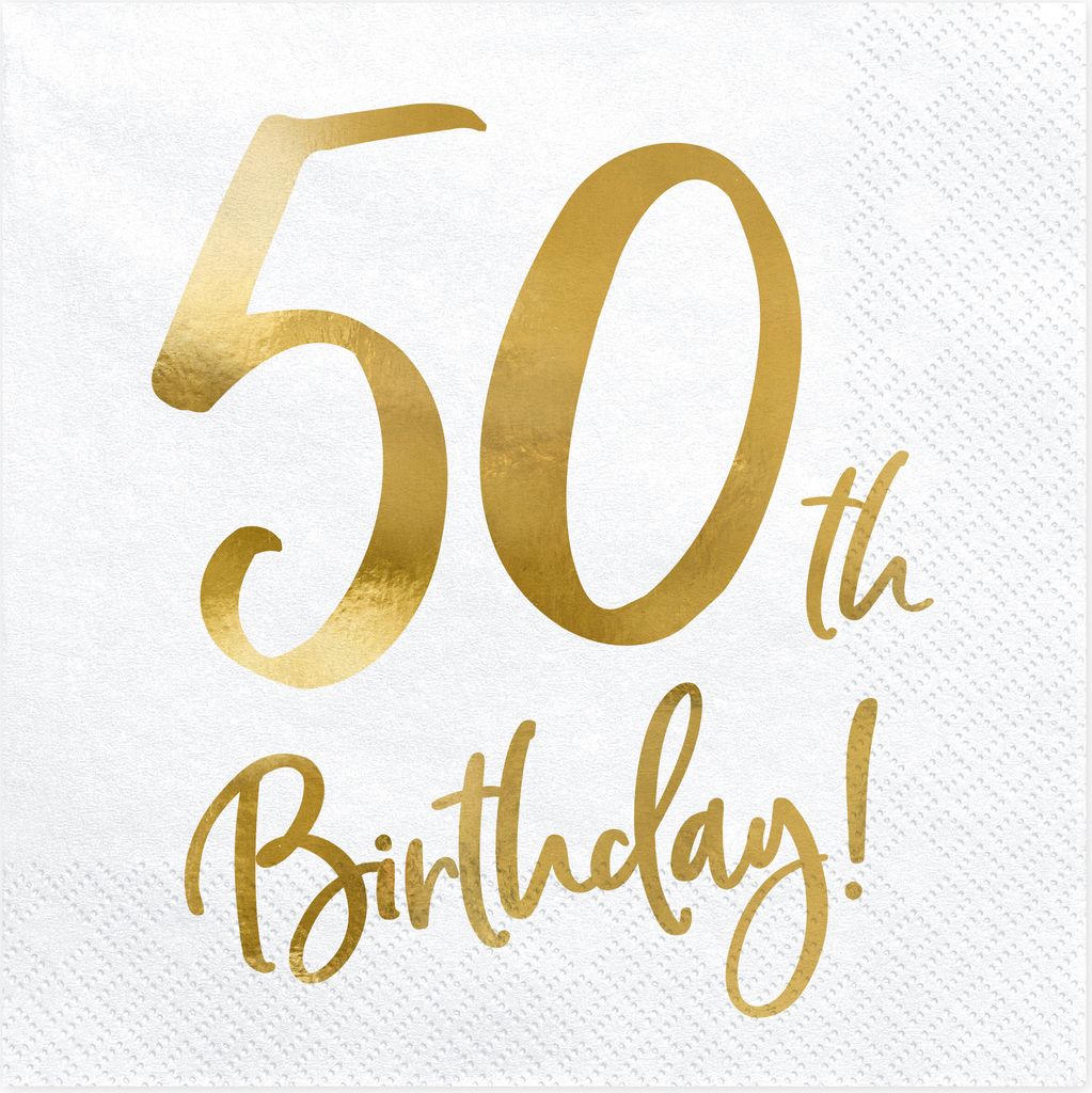 Servietten 50. Geburtstag 33x33cm 20 Stück, weiß / gold Produktbild 