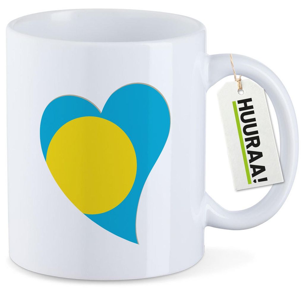 Huuraa Kaffeetasse Palau Flagge Herz 330ml Weiß Keramik Kaffeebecher Geschenkidee