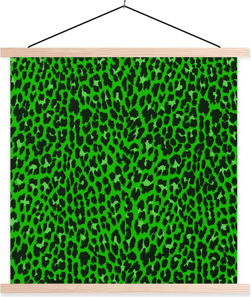 MuchoWow Textilposter Leopard - Grün - Muster 120x120 cm mit holzfarbenen Rahmen - Textil-Poster