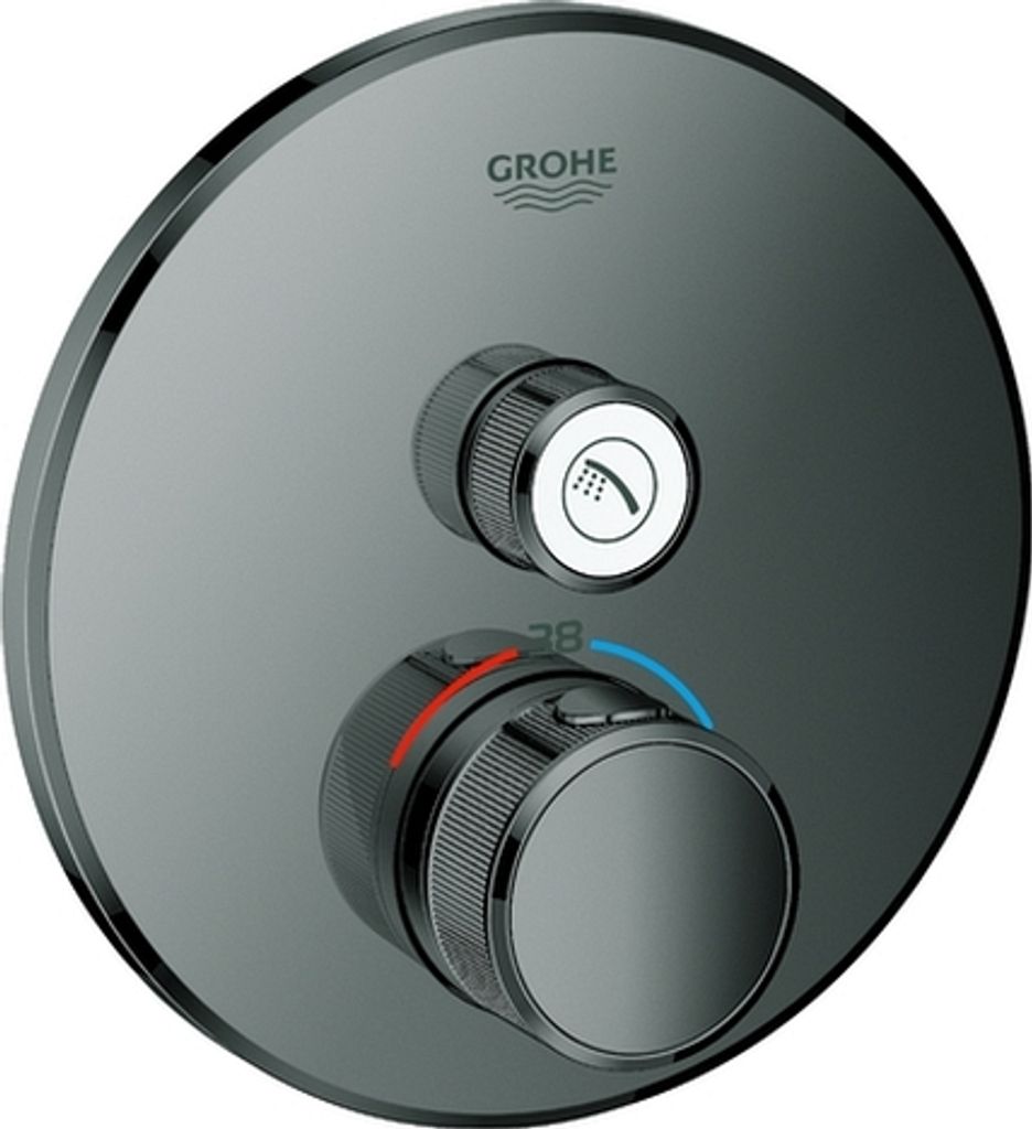 GROHE Thermostat Grohtherm SmartControl 29118, mit einem Absperrventil, Fertigmontageset für Rapido SmartBox, Wandrosette rund, hard graphite