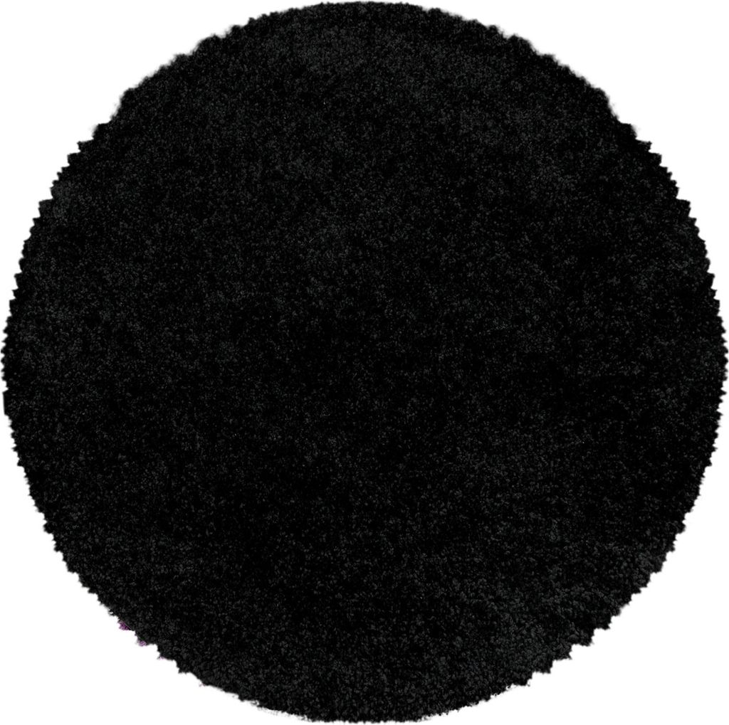 Teppich Wohnzimmer Hochflor Schwarz 160x160 Rund Unicolor - Einfarbig aus Polypropylen