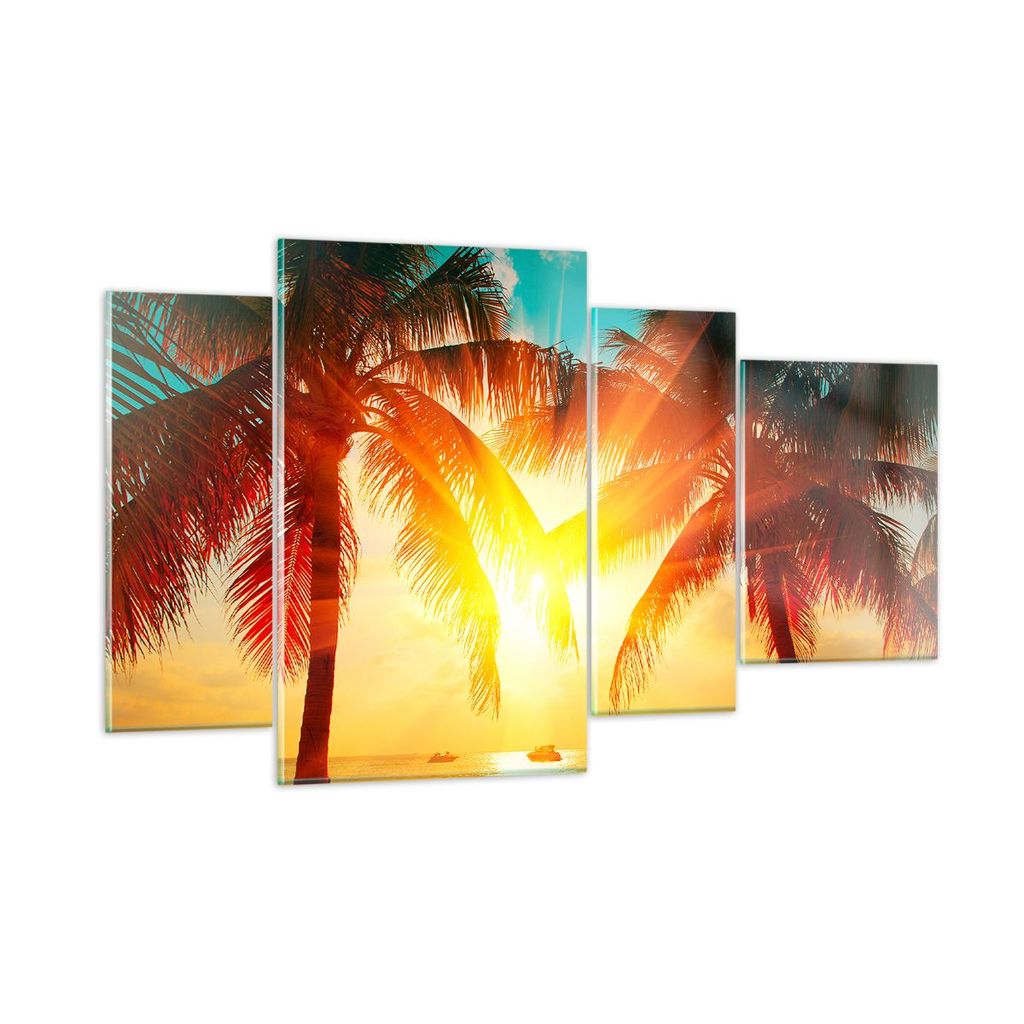 Bilder auf glas - Meer Palme Wasser - 120x70cm - Glasbilder - Wandbilder - Kunstdruck - zum Aufhängen bereit - Wanddekoration aus Glas - Glas Bild...