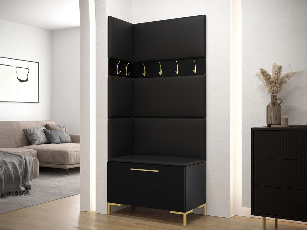 Stěna do chodby s čalouněnými panely ANDORA 4 - černá / Obrázek produktu 