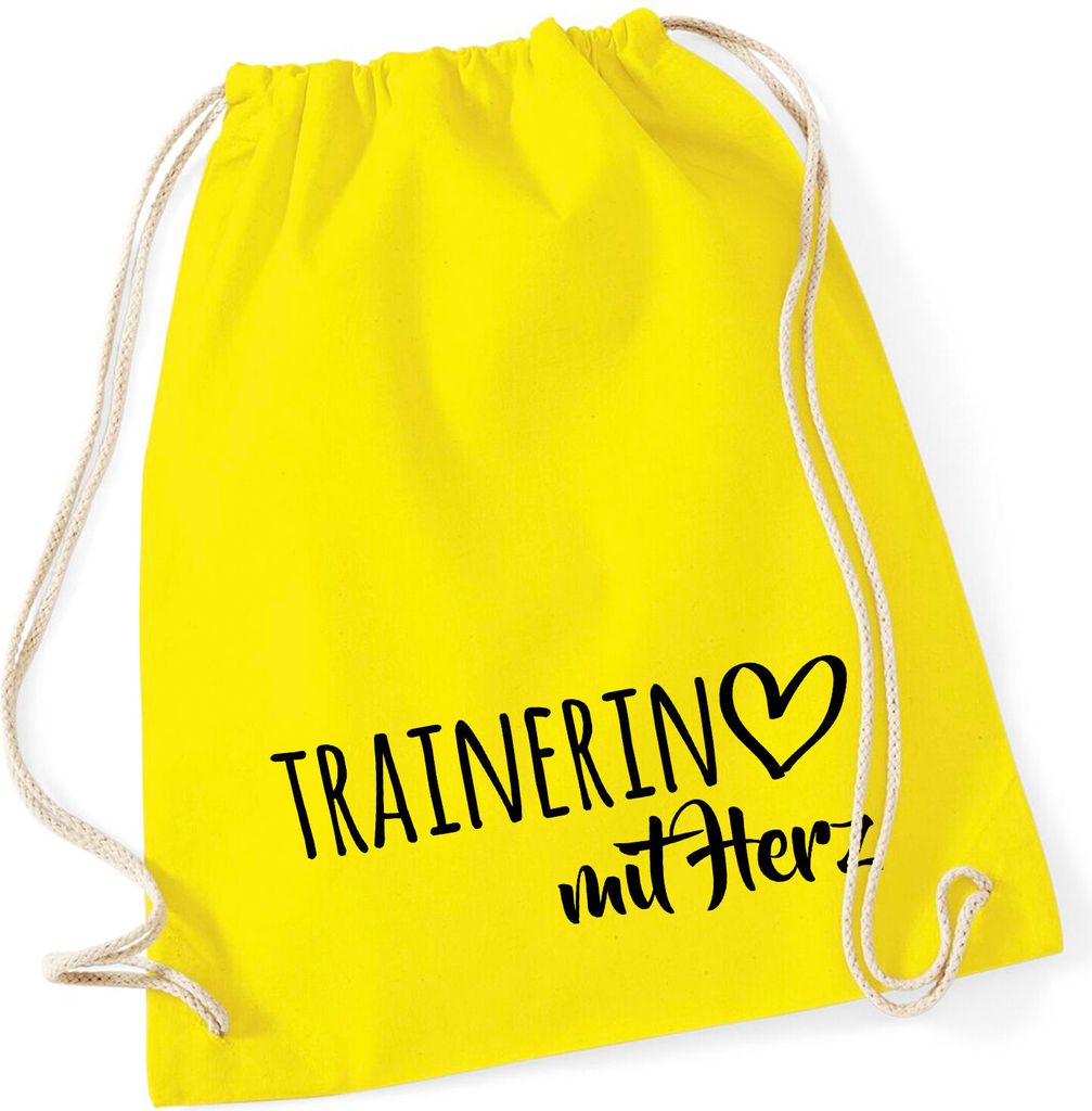 Huuraa Turnbeutel Trainerin mit Herz 12 Liter Yellow Baumwolle Rucksack Geschenkidee