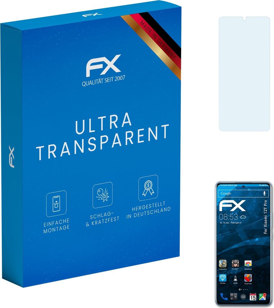 atFoliX FX-Clear 3x Schutzfolie kompatibel mit Xiaomi 12T Pro Displayschutzfolie