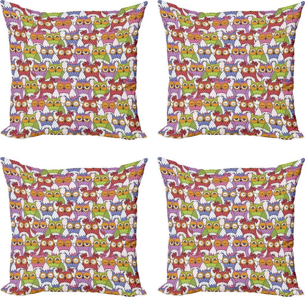 ABAKUHAUS Eule Kissenbezug Set (4 Stück), Aufwändige Eulen-Tupfen, Moderner Doppelseitiger Digitaldruck, 60 cm x 60 cm, Mehrfarbig