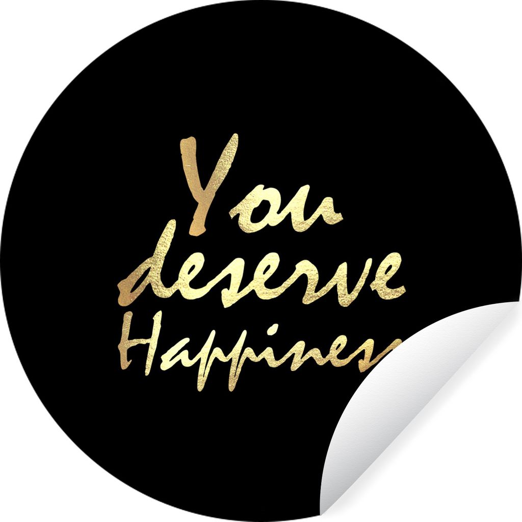 MuchoWow Runde Wandtattoo - Wandsticker Tapete Aufkleber Zitate - Glücklich - Gold - Schwarz Ø 30 cm Selbstklebend und Repositionierbar - Wanda...