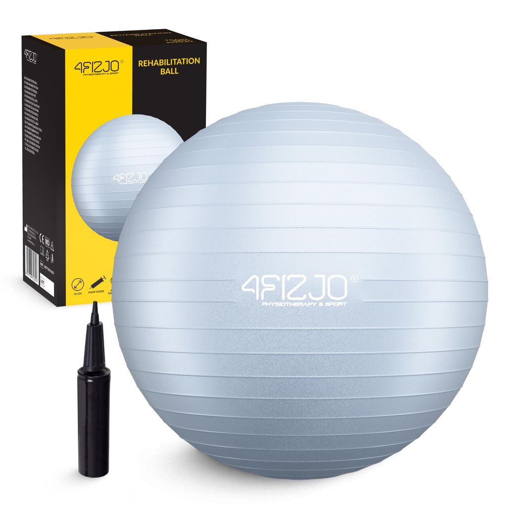 4FIZJO Gymnastikball Reh Ball, aufblasbar, Reha, Pilates, Fitness, Therapie, 55 cm, grau