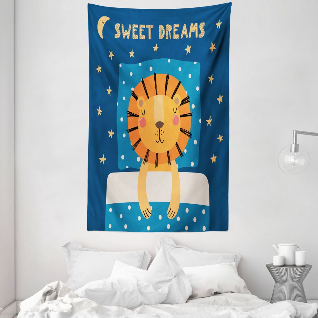 ABAKUHAUS Kindergarten Wandteppich und Tagesdecke, Sleeping Skizzieren Lion King aus Weiches Mikrofaser Stoff Waschbar ohne Verblassen Digitaldruck...