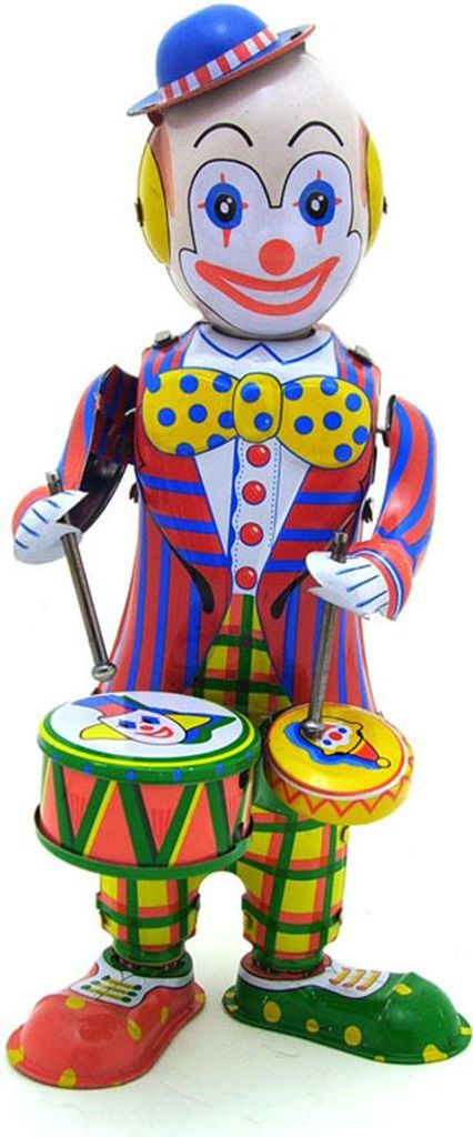 Vintage Aufzieh-Blechspielzeug, Trommeln, Zirkusclown, Roboter, Uhrwerk, Geschenk