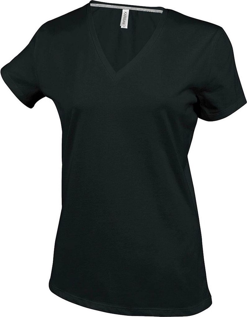 Kariban Damen T-Shirt V-Neck Kurzarm V-Ausschnitt Shirts Baumwolle Tee, Größe:2XL, Farbe:Schwarz