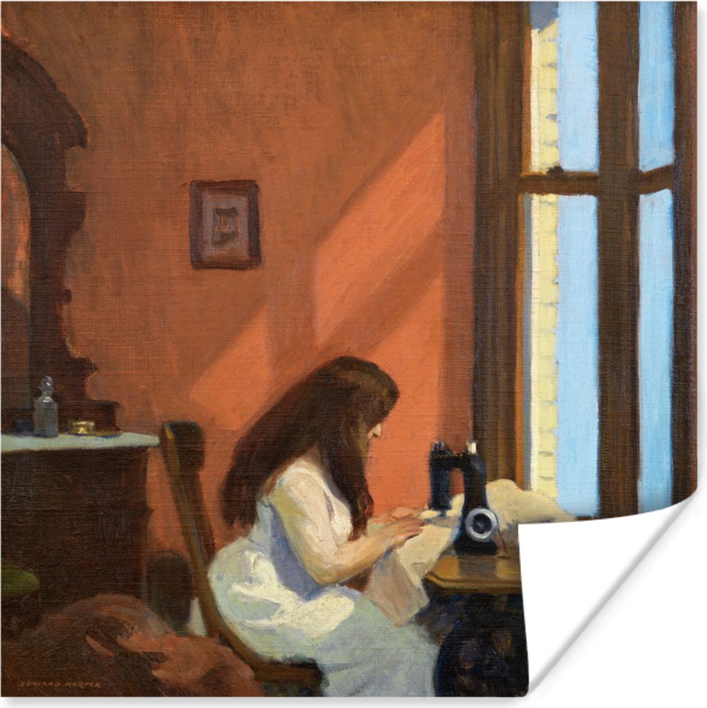 MuchoWow Poster Mädchen an der Nähmaschine - Edward Hopper 100x100 cm - Babyzimmer