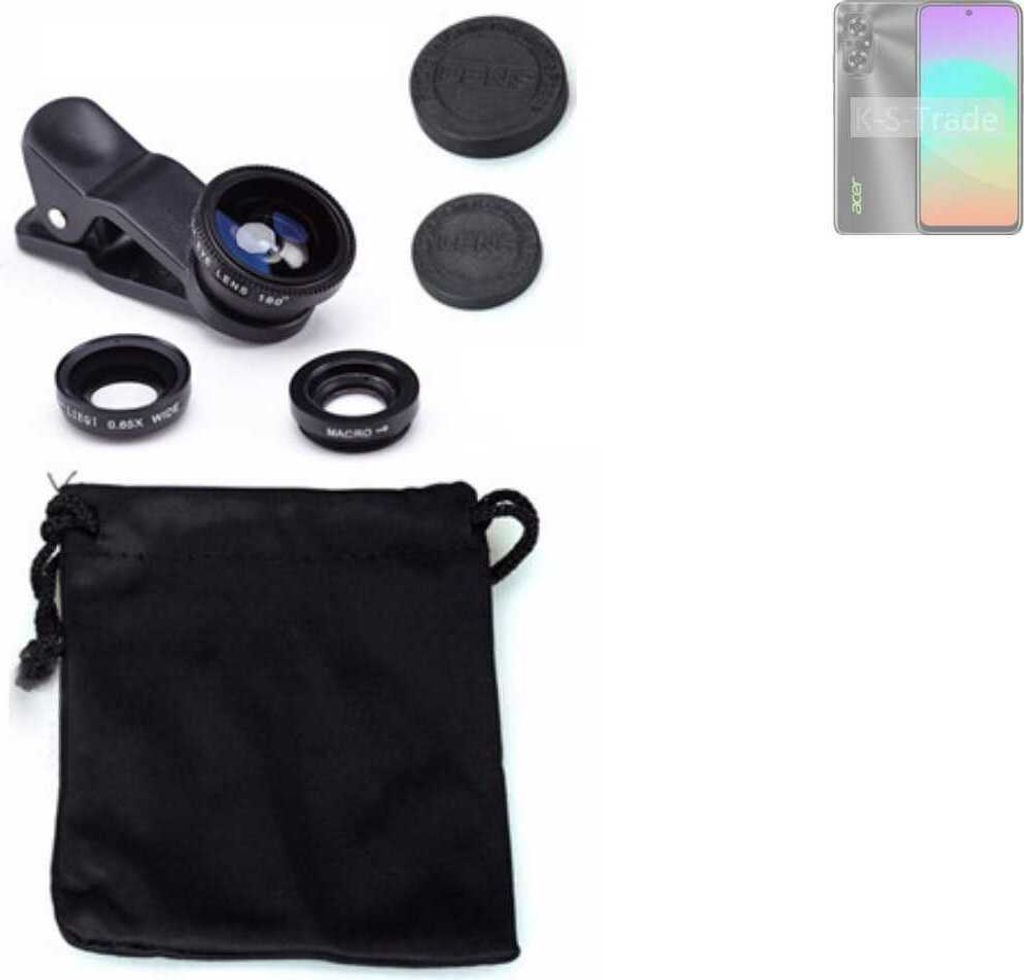 K-S-Trade Smartphone Kamera Linsen Set Kompatibel mit Acer Sospiro A61LX 3in1 Clip-On Kamera Adapter Macro Weitwinkel FishEye Fischauge Objektiv Linse