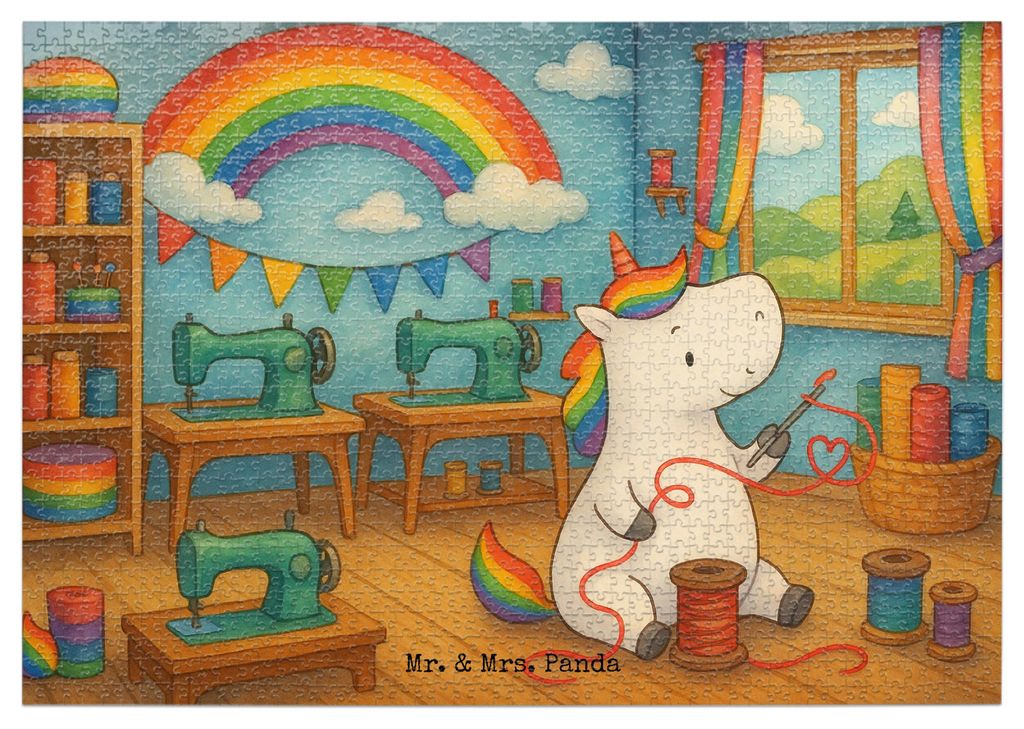 Mr. & Mrs. Panda Puzzle Einhorn Näherin Design 1500 Teile - Weiß - Geschenk, 300, Einhörner, Häkeln, Unicorn, Puzzlespiel, 2000, 1000, Stricken...