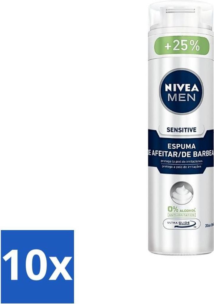 Nivea Men Sensitive Rasierschaum – Schützt vor Irritationen – 250 ml - Vorteilspack - 10 Stücke