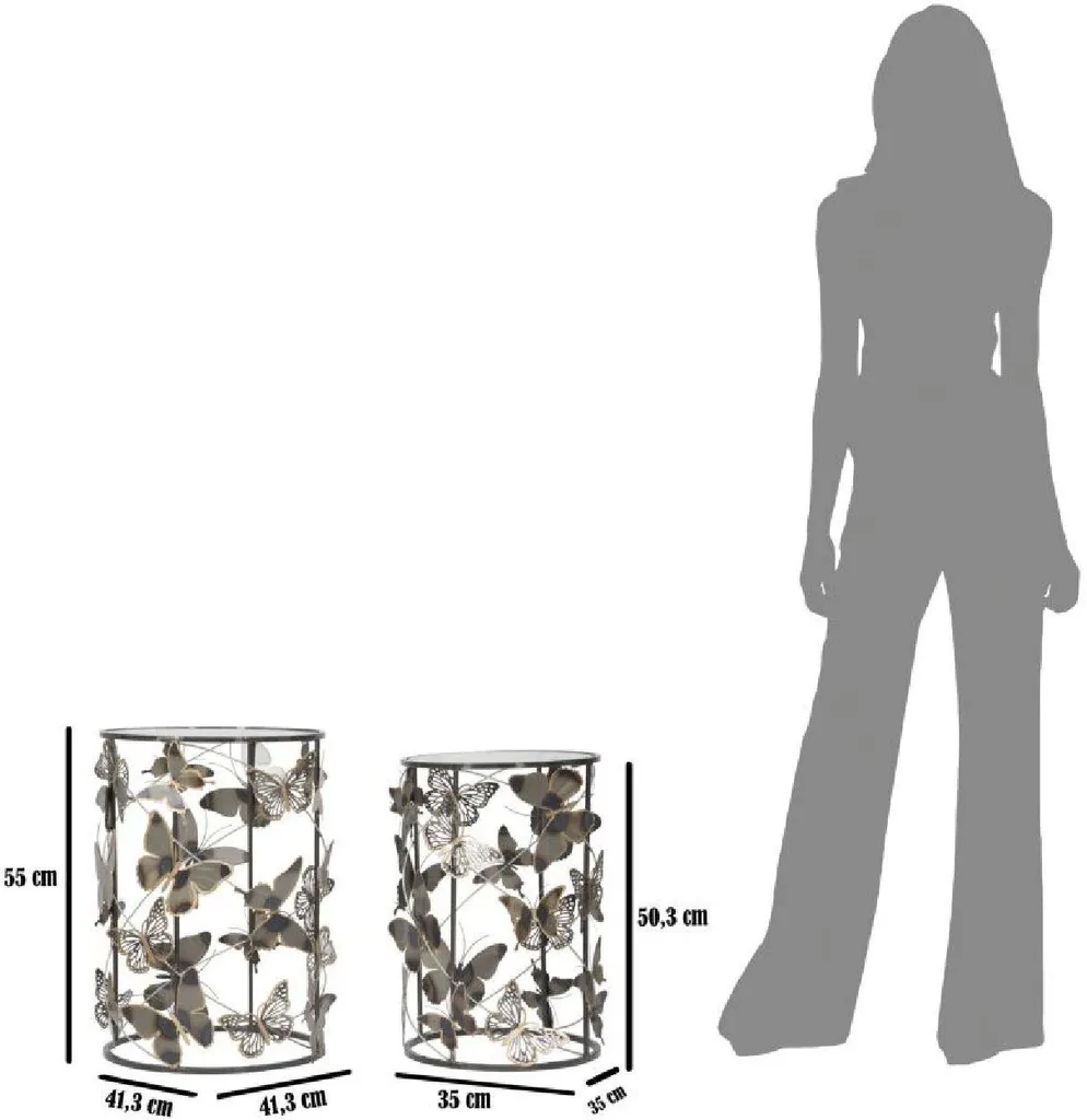 Table Basse Farfalle Noir 42cm : Solution Gain de Place Lot de 2 Tables
