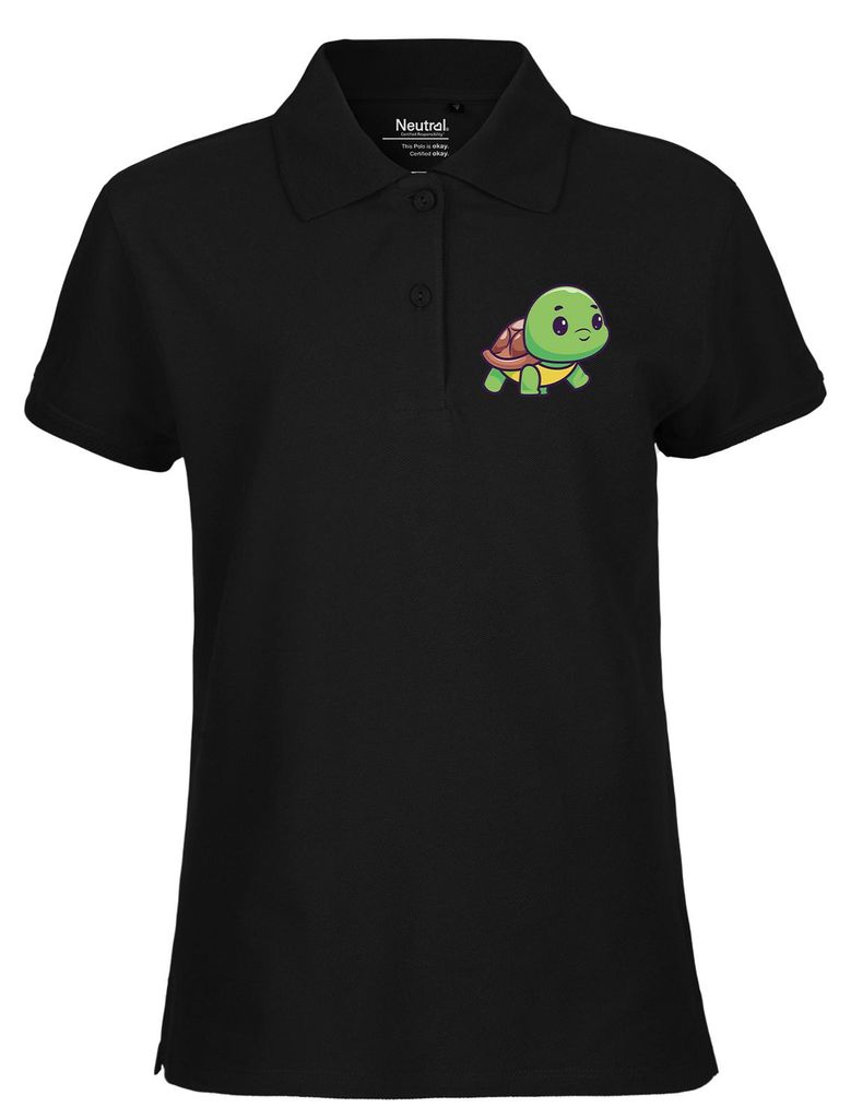 Huuraa Damen Polo Shirt Baby Schildkröte Comic S Black Bio Baumwolle Fairtrade Poloshirt Geschenkidee