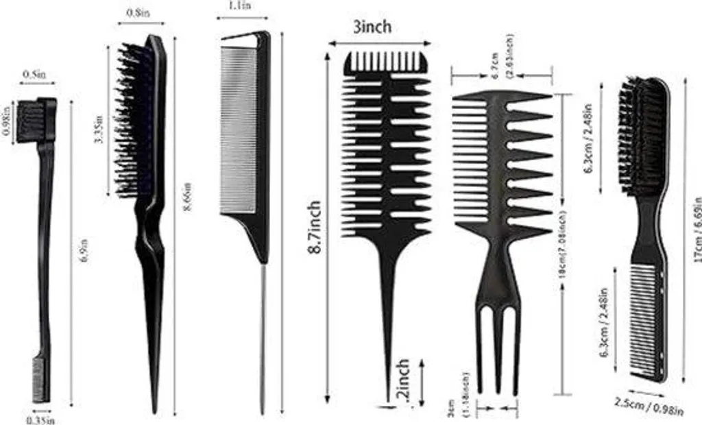 Lot de 8 peignes de coiffeur professionnels - Set complet de coiffure