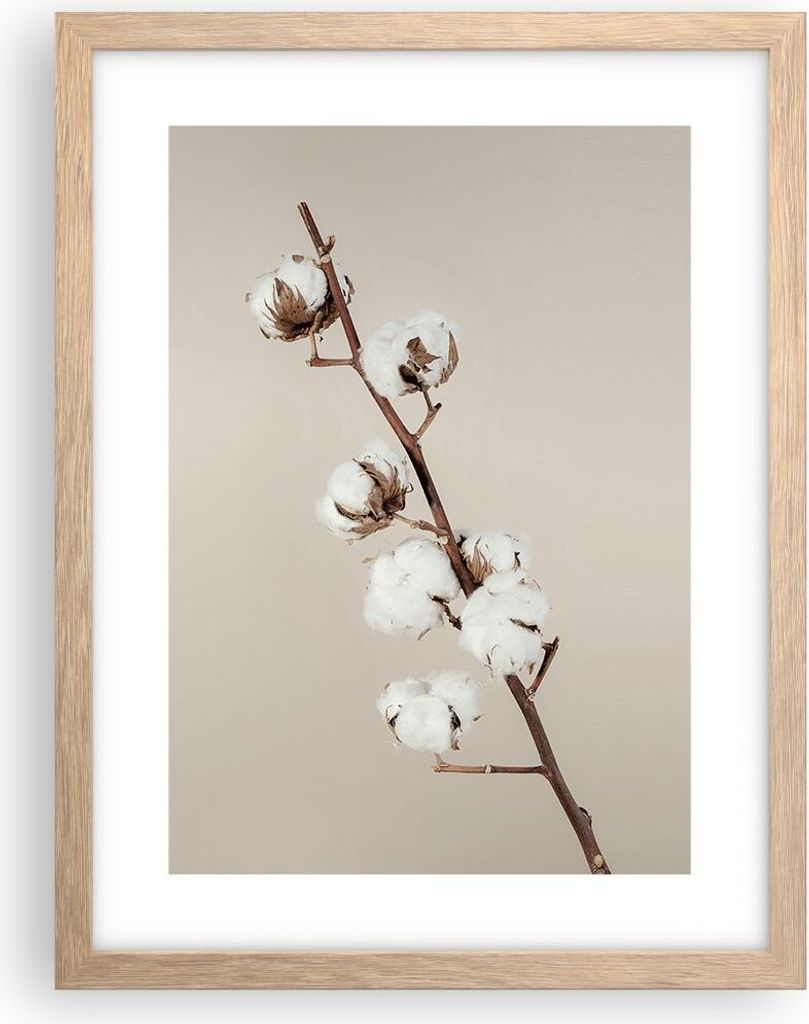 Gerahmtes Poster - Rahmen in heller Eiche - Baumwolle Zweig Boho - 30x40 cm - Wand Bild - Wanddeko - Wandbilder - Kunstposter - Wandposter - Bilder...