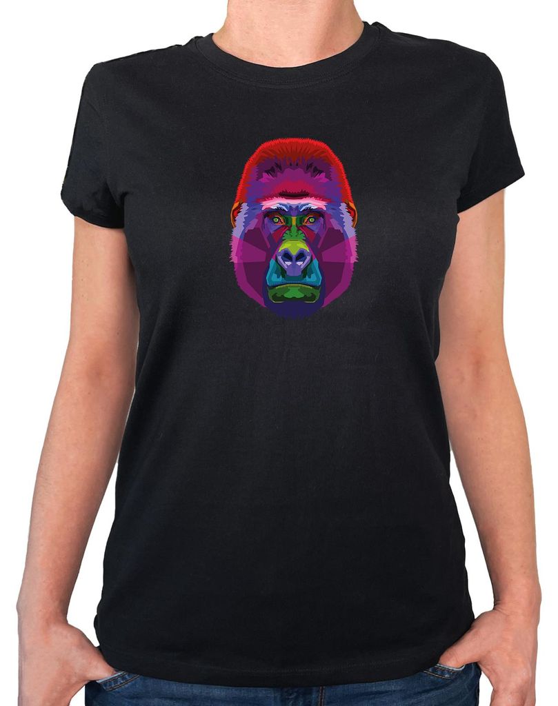 Huuraa Damen T-Shirt Gorilla Colorful S Black Bio Baumwolle Fairtrade Damenshirt Geschenkidee