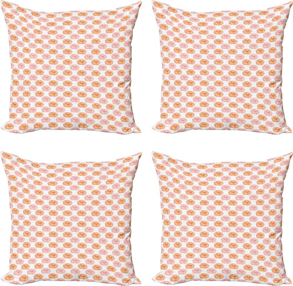 ABAKUHAUS Blumen Kissenbezug Set (4 Stück), Bicolor Chrysanthemum Flora, Moderner Doppelseitiger Digitaldruck, 50 cm x 50 cm, Aprikose Blush und W...