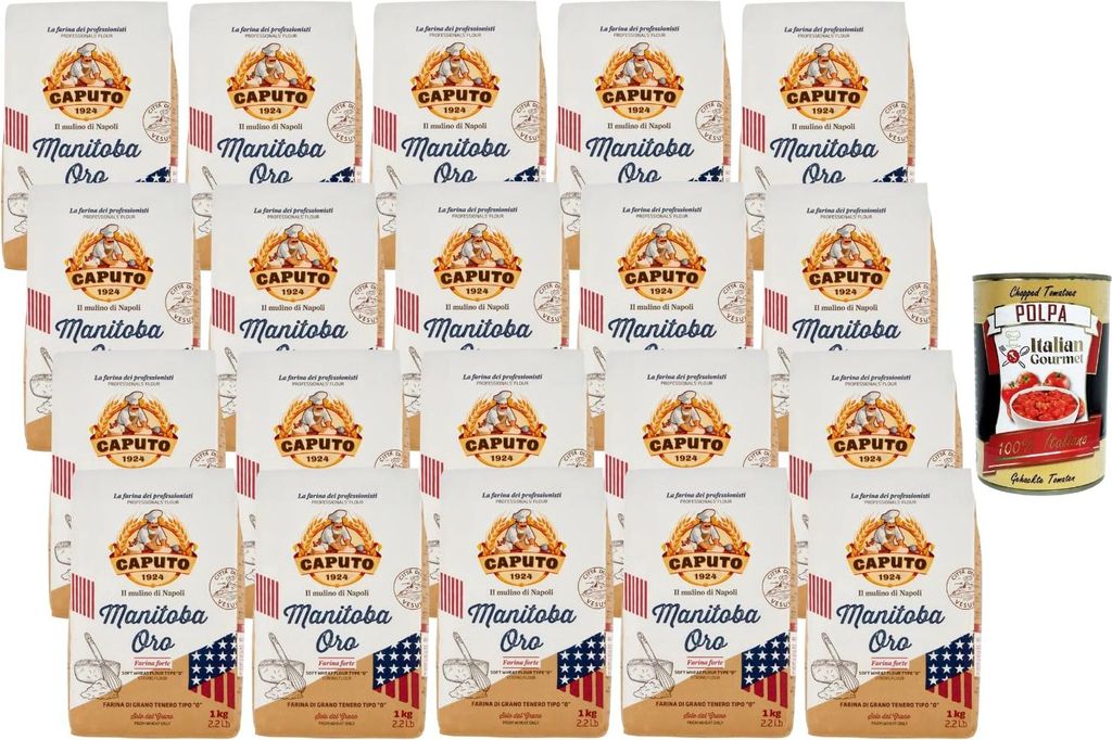 Italian Gourmet Manitoba Oro Weizenmehl Type 00 – 20 x 1kg Vorteilspack Profi-Mehl (Farina Forte) für Pizza Napoletana, Focaccia, Brot & lange T...