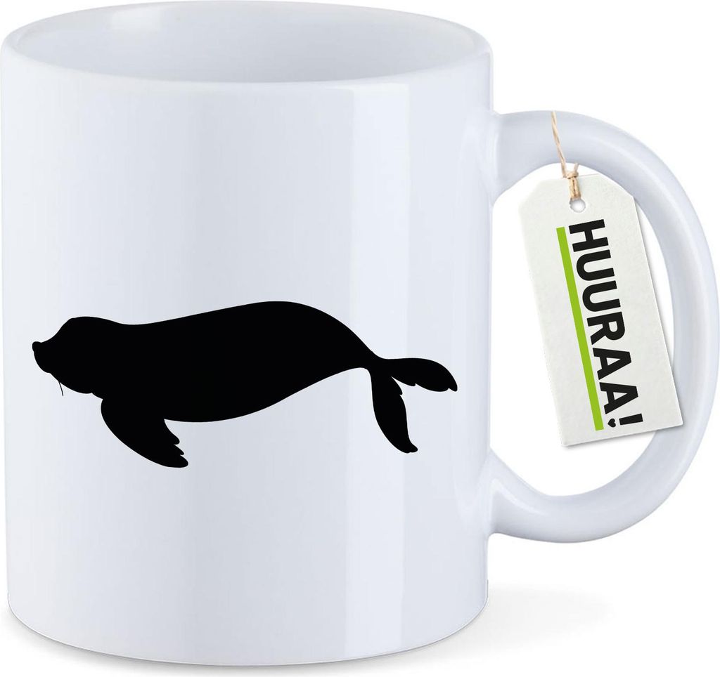 Huuraa Kaffeetasse Robbe Silhouette 330ml Weiß Keramik Kaffeebecher Geschenkidee