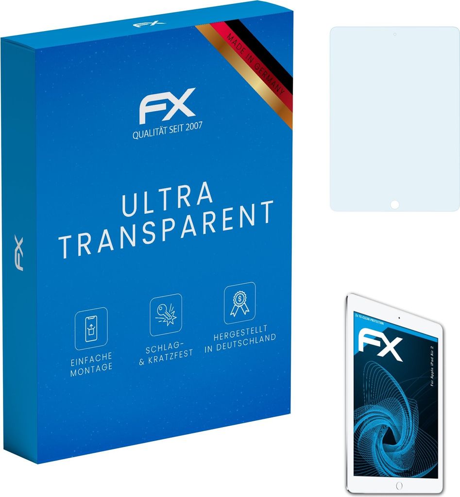 atFoliX FX-Clear 2x Schutzfolie kompatibel mit Apple iPad Air 2 Displayschutzfolie