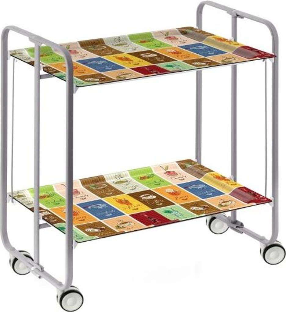 DON HIERRO - Klappbarer Servierwagen BAUHAUS mit Rollen – Metallgestell grau, 2 Ebenen, 4 Positionen