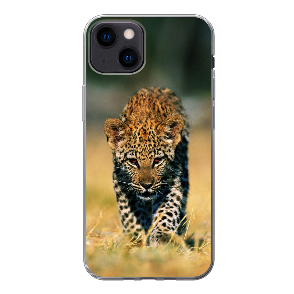 MuchoWow Handyhülle Schutzhülle Hülle für iPhone 13 Leopard - Makro - Gras Silikon Softcase Handy Hülle - Karteninhaber