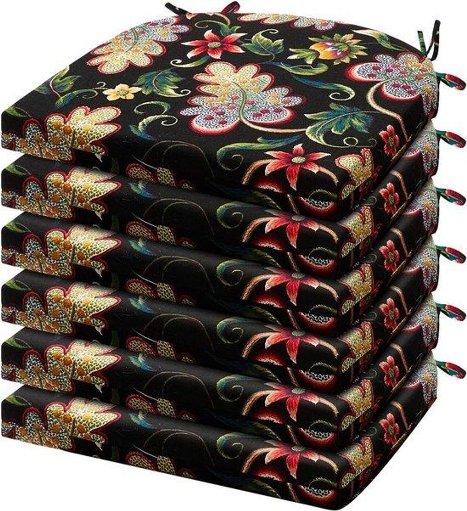 Terrasstühle-Set - Komfortable Außen-Sitzmöbel - 6 Stück 43x41x5 cm - Blumen- Schwarz
