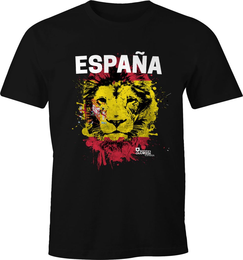 Herren T-Shirt Fanshirt Spanien Fußball EM WM Löwe Flagge España Lion MoonWorks 3XL