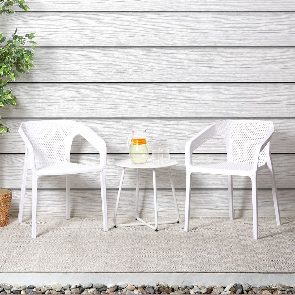 Homestyle4u Gartenmöbel-Set 3-teilig Balkonmöbel Kunststoff Weiß Tisch & 2 Stühle