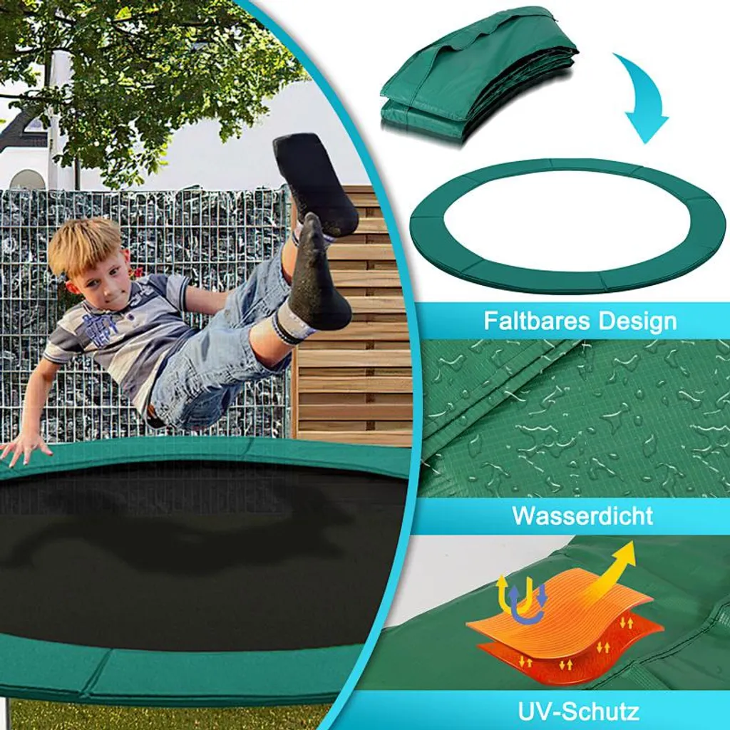 Bâche de Protection Trampoline 305cm Verte avec Coussin Intégré