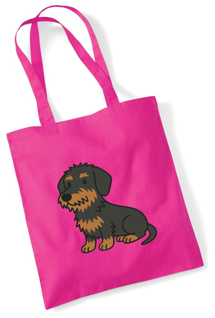 Huuraa Jutebeutel Rauhaar Dackel Sausage Dog Comic 10 Liter Fuchsia Baumwolle Tasche Geschenkidee