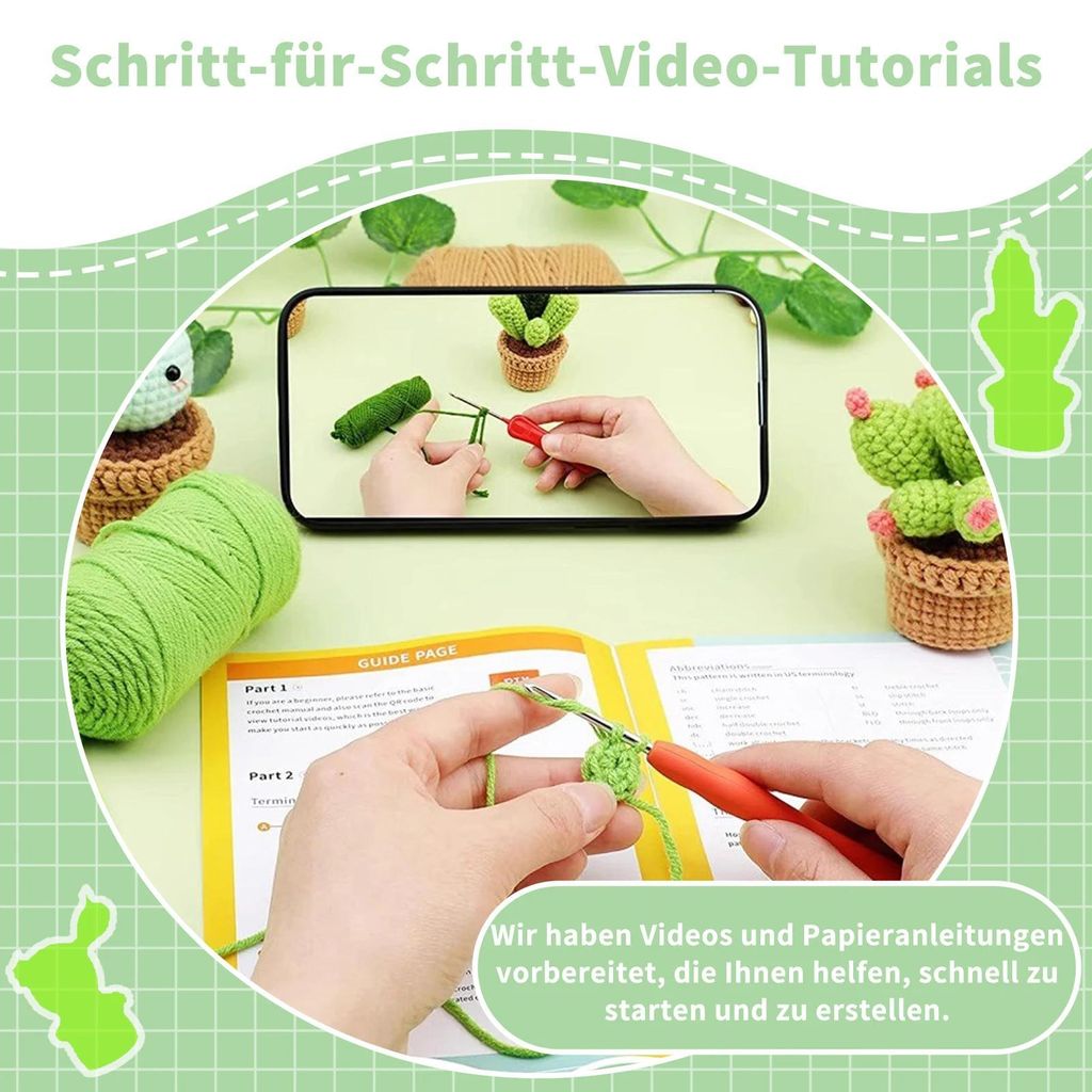 Amigurumi Häkelset - Anfänger-Set - Komplett mit Garn und Häkelnadel - Videoanleitung - Für Erwachsene und Kinder - Roter Fuchs