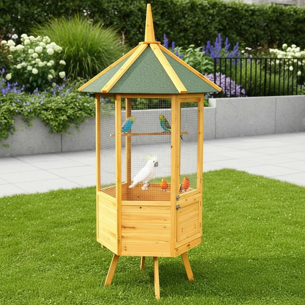 Mucola Voliera in Legno Esagonale | Una Reggia per i tuoi Piumati