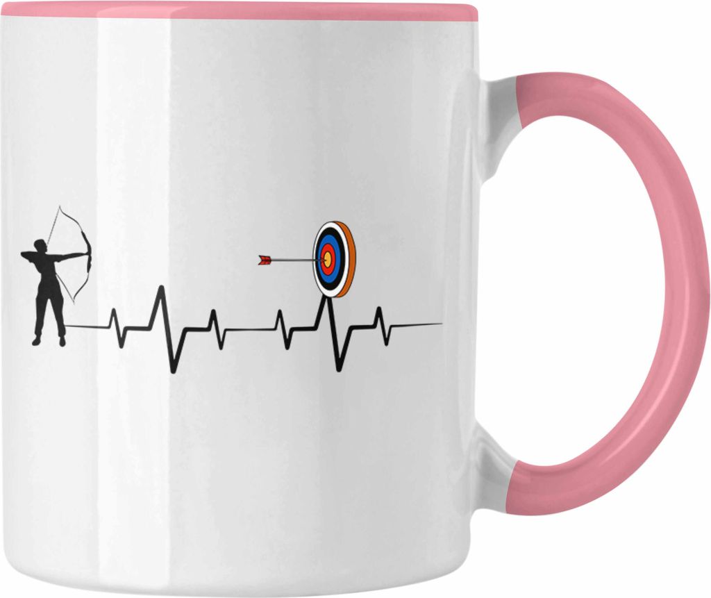 Trendation - Lustige Bogenschütze Tasse Geschenk für Pfeil & Bogen Enthusiasten Herzschlag (Rosa)