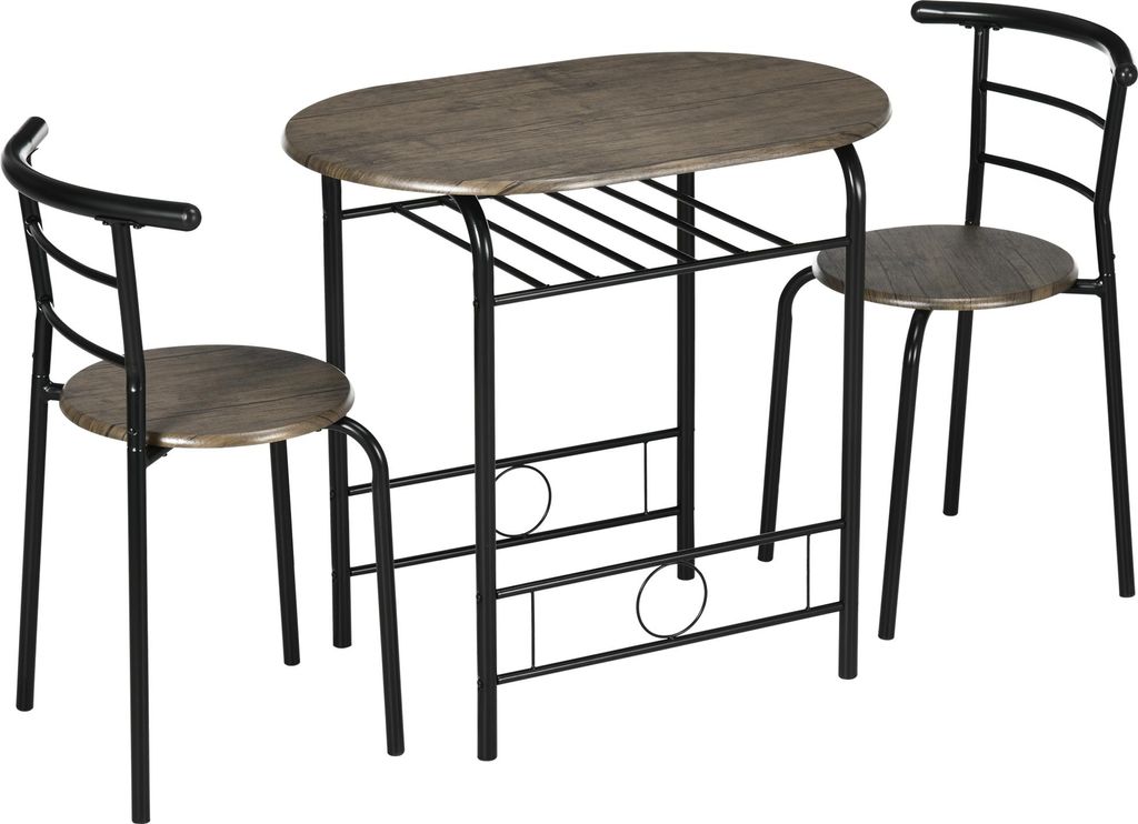Fortuna Lai Bistro-Set Esstisch Küchentisch mit Stühlen Set, 1 Tisch, 2 Stühle, 80 cm x 53 cm x 74,5 cm, Schwarz