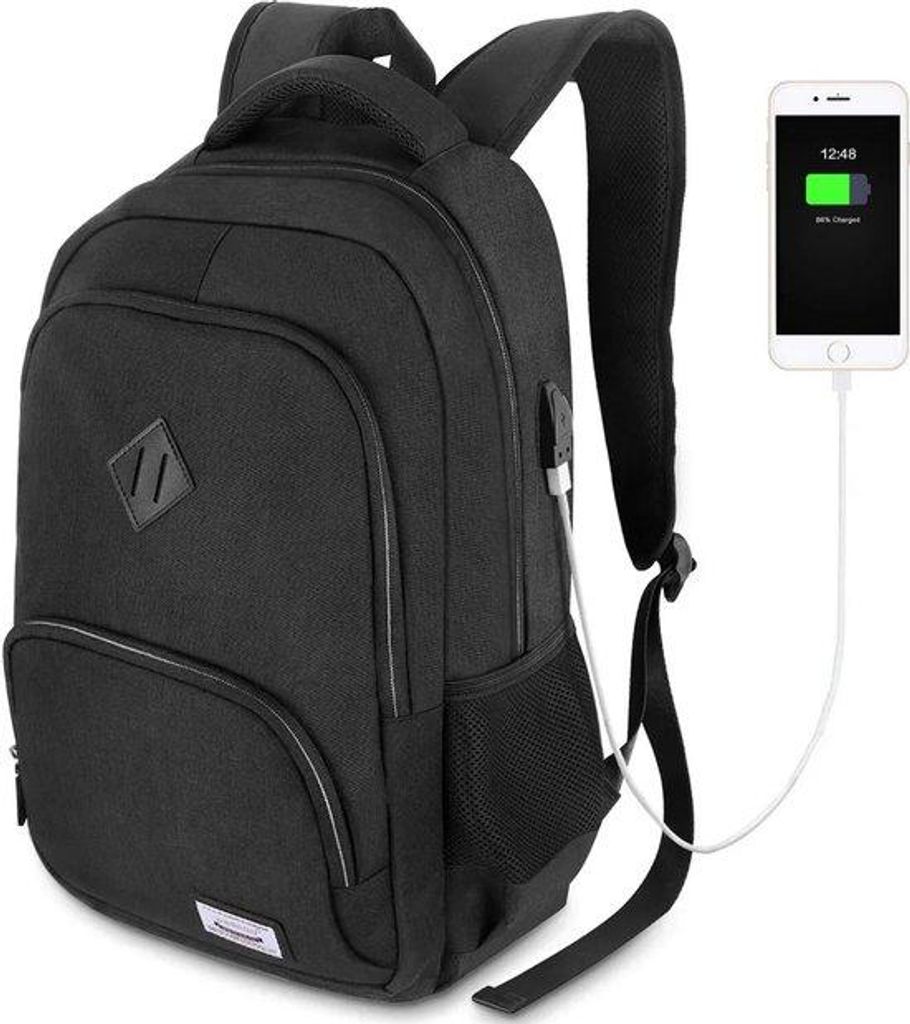 Schwarze Business-Tasche für Herren - Laptop-Rucksack, 15,6-Zoll-Laptopfach, wasserdicht, USB-Ladeanschluss, 20-35 Liter Fassungsvermögen