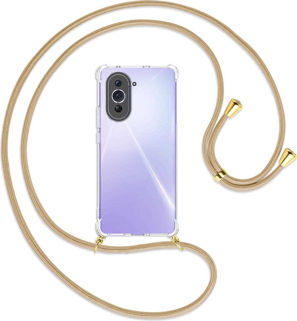 Handykette Backcover-Schutzhülle mit Band (Metall goldfarben) für Huawei nova 10 (NCO-AL00, 6.67'') - caramel