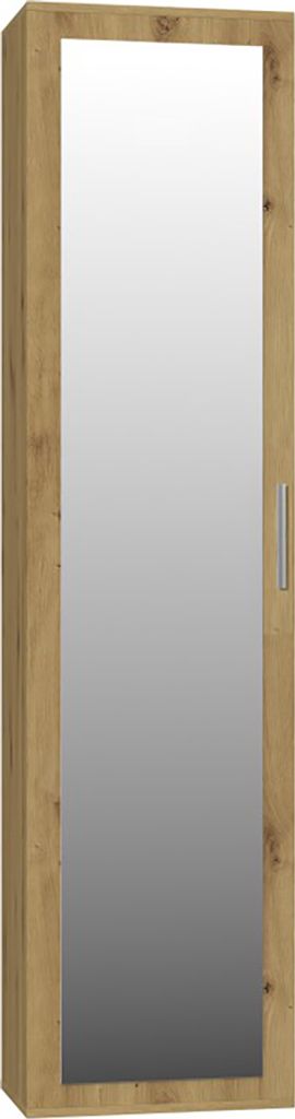 A tall, narrow cabinet with a full-length mirror on the front door, set against a white background.