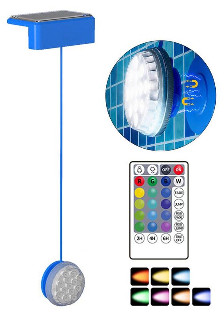 Solar Unterwasserleuchte Pool 16 Farbmodi Timer 2H 4H 6H IP68 wasserdicht mit Magnet Befestigung für Gartenpool Teich Außenbeleuchtung