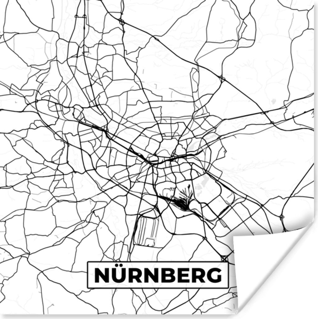 MuchoWow Poster Karte - Stadtplan - Nürnberg 30x30 cm - Wandposter - Printing
