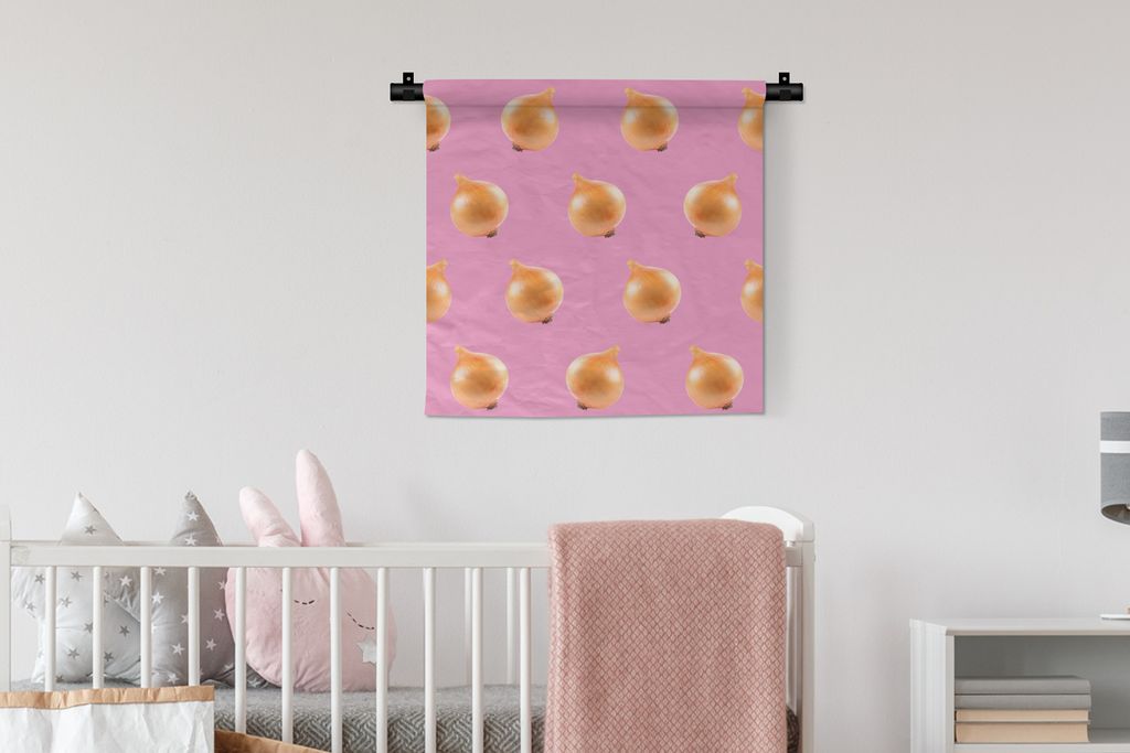 MuchoWow Wandteppich Wandbehang Gemüse - Zwiebeln - Rosa 60x60 cm Tapisserie Dekoration Wandtuch - Dekorationen - Wand Decke