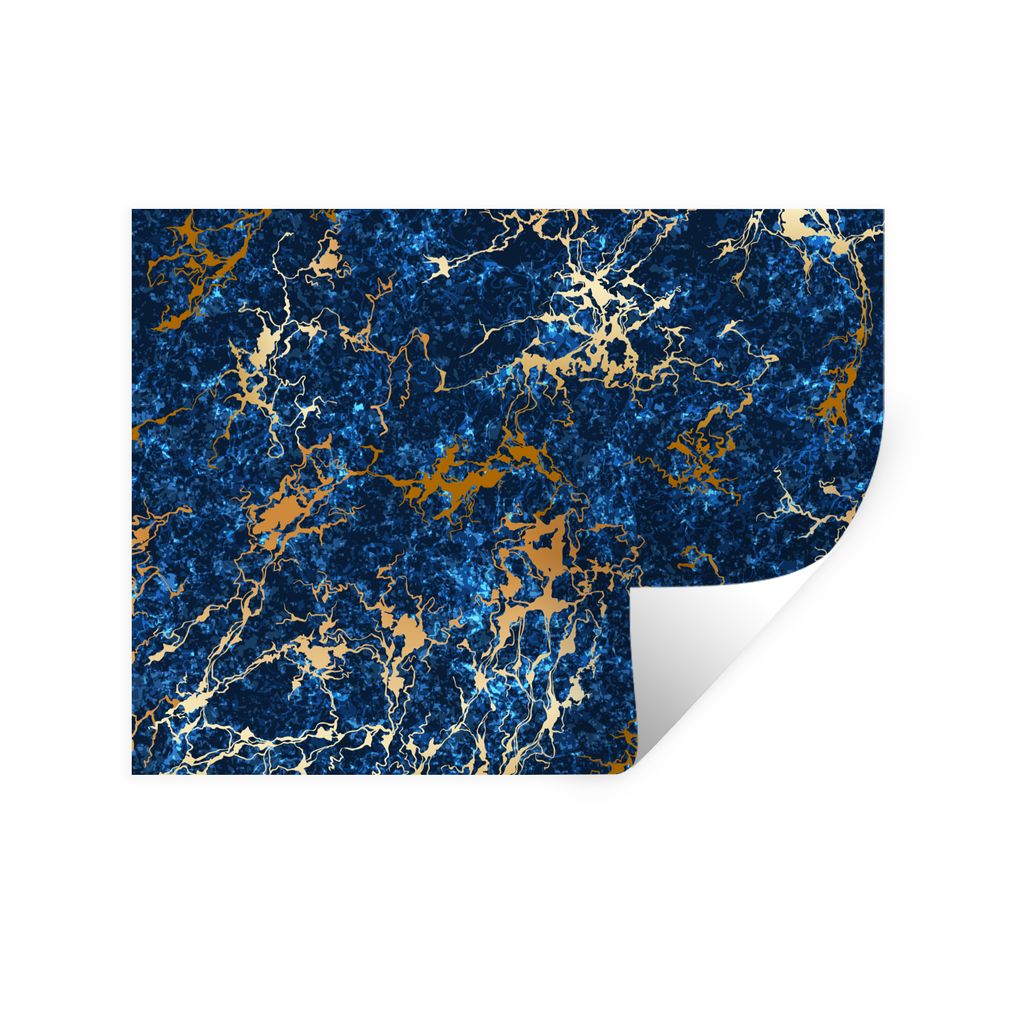 MuchoWow Wandtattoo Wandsticker Wandaufkleber Marmor - Textur - Gold - Blau 40x30 cm Selbstklebend und Repositionierbar - Faltenfrei