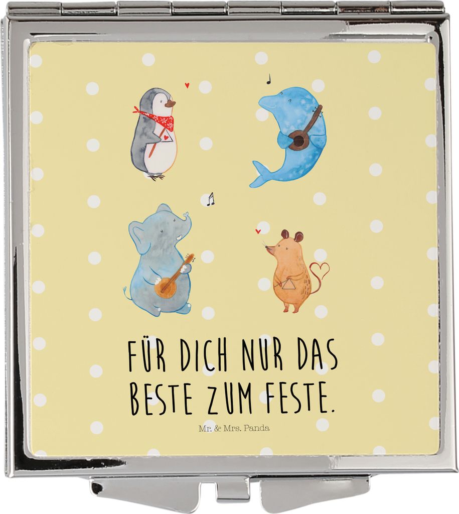 Mr. & Mrs. Panda Kosmetikspiegel Big Band - Gelb Pastell - Geschenk, Musik, Lustige Sprüche, Frauen Spiegel, Handspiegel, Elefant, Taschenspiegel,...