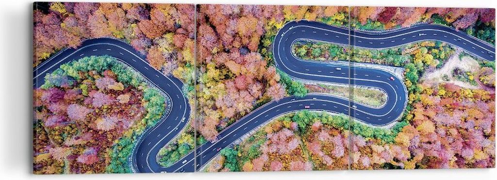 Bild auf Leinwand - Leinwandbild - 3 Teile - Kurvenreich Weg Wald - 120x40cm - Wand Bild - Wanddeko - Wandbilder - Leinwanddruck - Bilder - Wanddek...