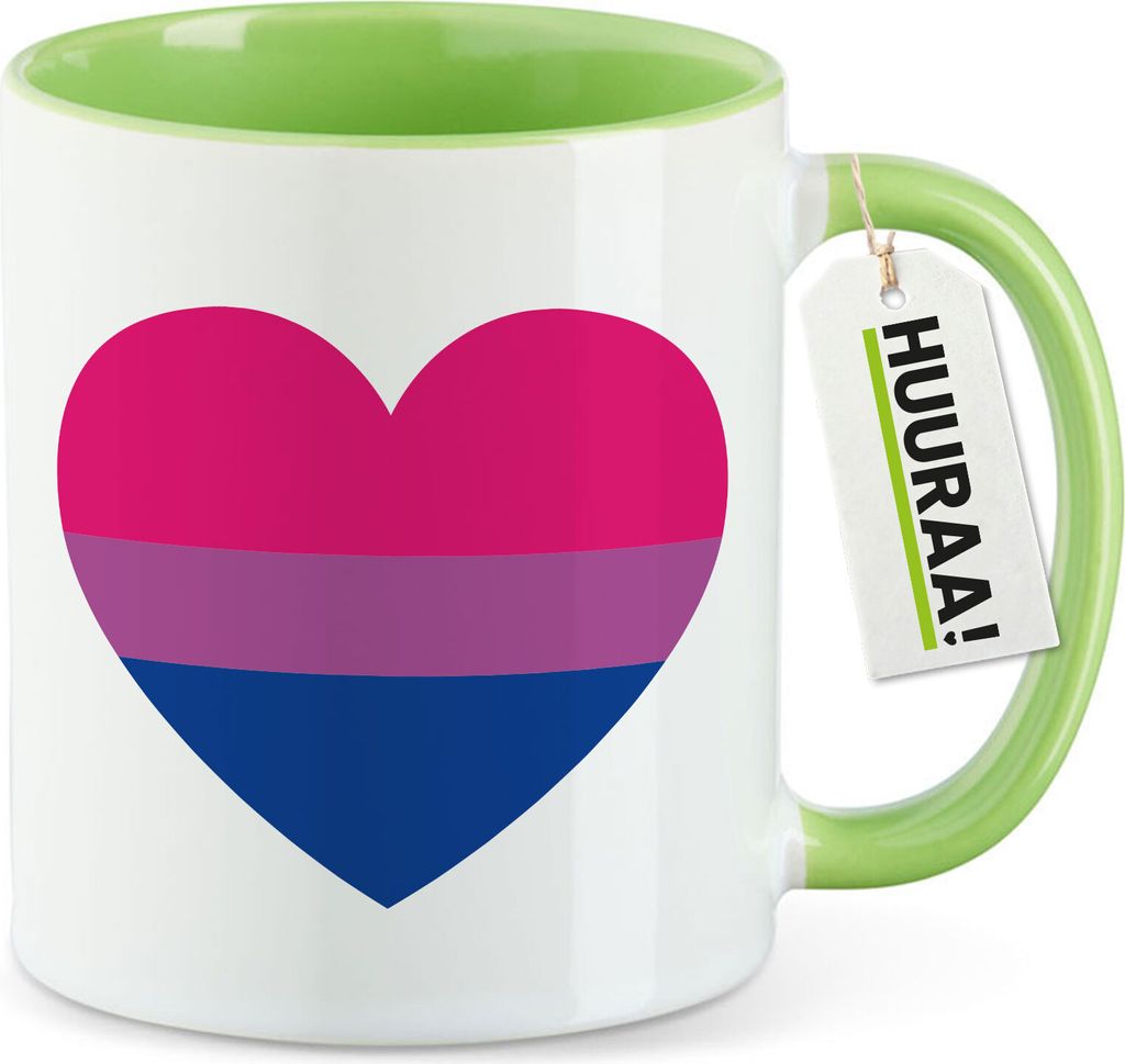 Huuraa Kaffeetasse Bi*sexuell Pride Flagge LGBTQ Herz 330ml Grün Keramik Kaffeebecher Geschenkidee